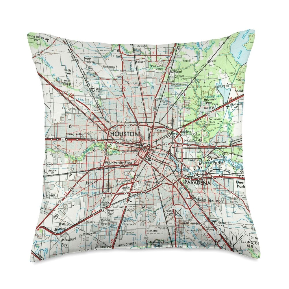 5071 Houston TX Map Throw Pillow